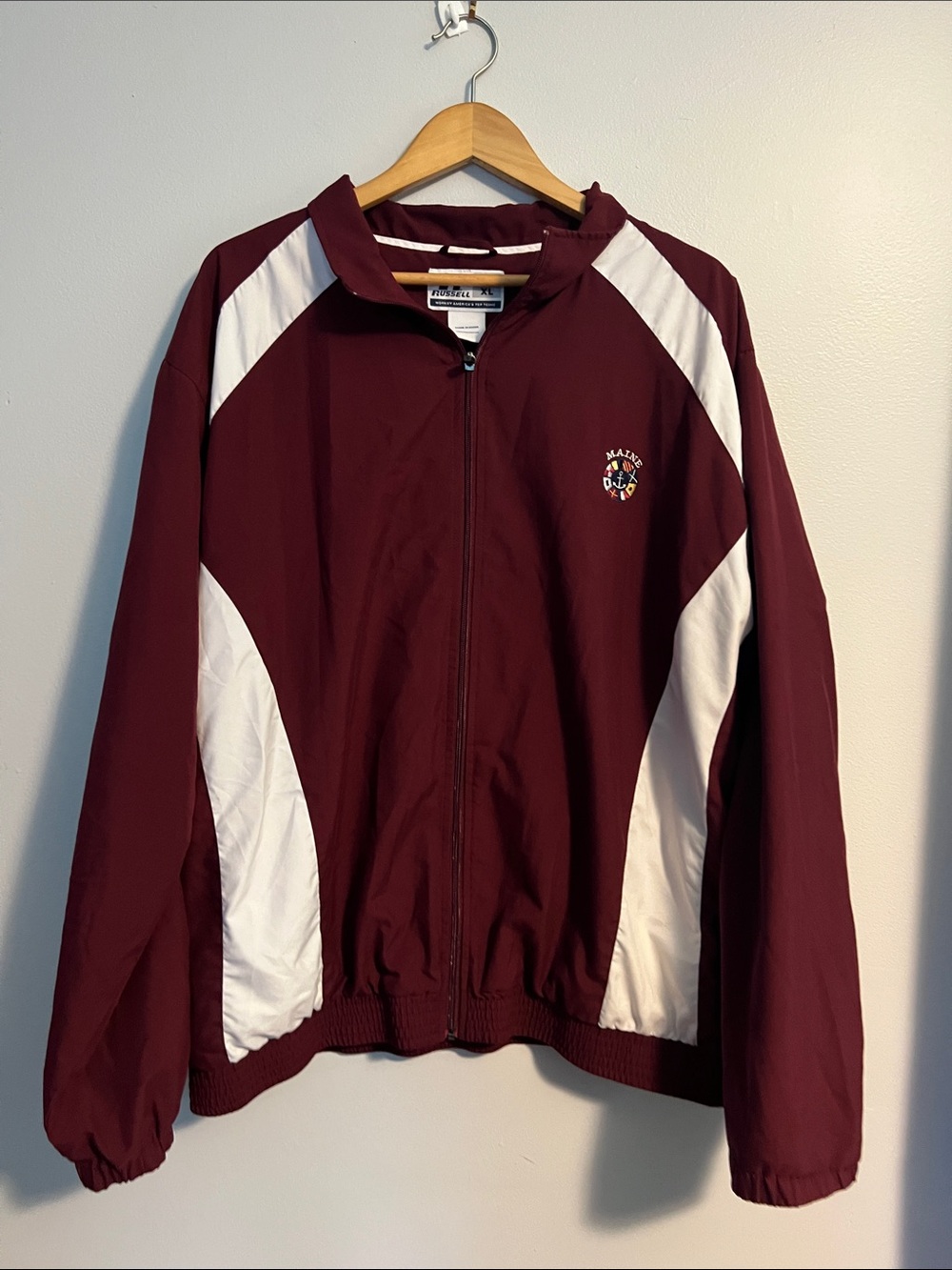 Russell Athletic Men’s Maroon and White Athletic Zip Jacket size XL